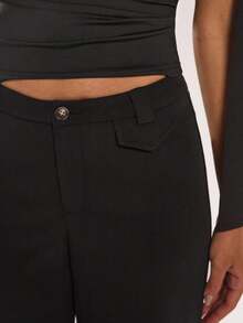 SHEIN BAE Pantalon ample et décontracté à jambes larges de couleur noire unie pour femmes, vêtements d'hiver pour femmes, bas de tenue de sortie, vêtements pour enseignantes/pantalons chics pour femmes, tenue de bureau/style old money pour femmes/tenue décontractée pour femmes d'affaires