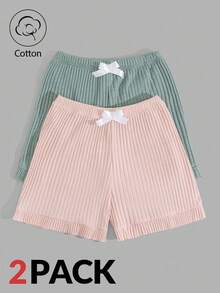 EURMUSE Cotton Women 2 Pcs Rib Knit With Contrast Colour Ribbon Detail Homewear Shorts Sets - Multicolor - View 6
