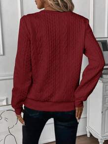 SHEIN LUNE Casual Versatile Solid Color Textured Crew Neck Sweatshirt Fall Cloth For Women - Burgundy - View 2