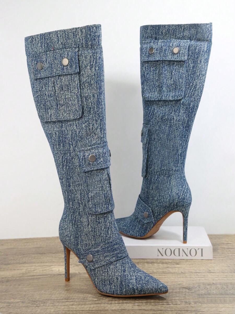 SHUZIA Của phụ nữ Giữa bắp chân Giày ống - Màu xanh lam - Xem 1