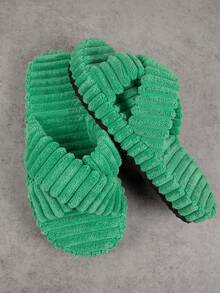 圓頭燈芯絨細節一腳蹬拖鞋