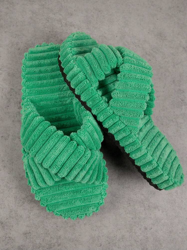 Round Toe Corduroy Detail Slip On Slides