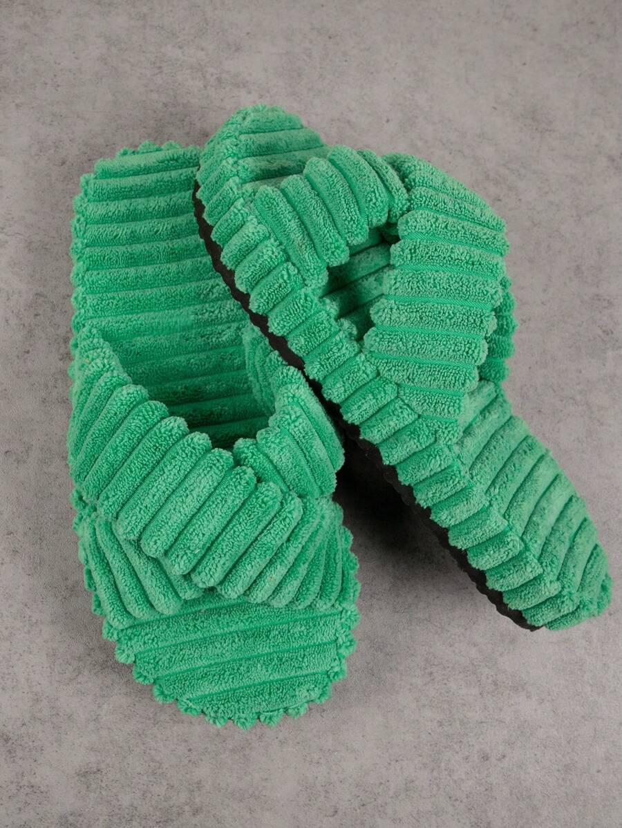 圓頭燈芯絨細節一腳蹬拖鞋