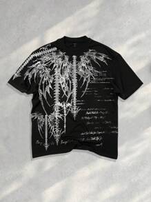 ROMWE MEN Goth Áo thun nam tay ngắn in họa tiết màu tương phản thời trang, mùa hè, phong cách thập niên 2000 - màu đen - Xem 3
