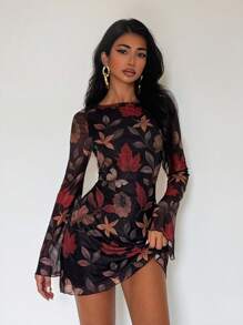 EgrlEra 女式印花性感复古简约迷你连衣裙 - 彩色 - 查看 4