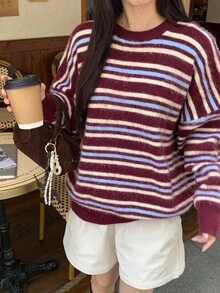 DAZY Women's Striped Korean Style Round Neck Casual Long Sleeve Sweater Fall/Winter - Multicolor - View 3