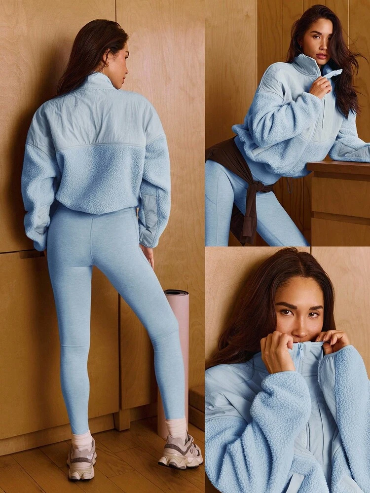 Cloud Fleece Double The Glow Two-Tone Waist-Length Drawstring Hem Zip-Up Jacket With Side Zipper Pockets Daily Casual Wear Fall Winter Fall Winter