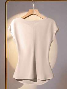 SHEIN Clasi Women's Ruched Collar Solid Color Elegant Business Blouse - Apricot - View 2