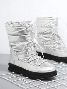 SHUZIA Metallic Lace Up Lug Sole Boots - Silver - View 5