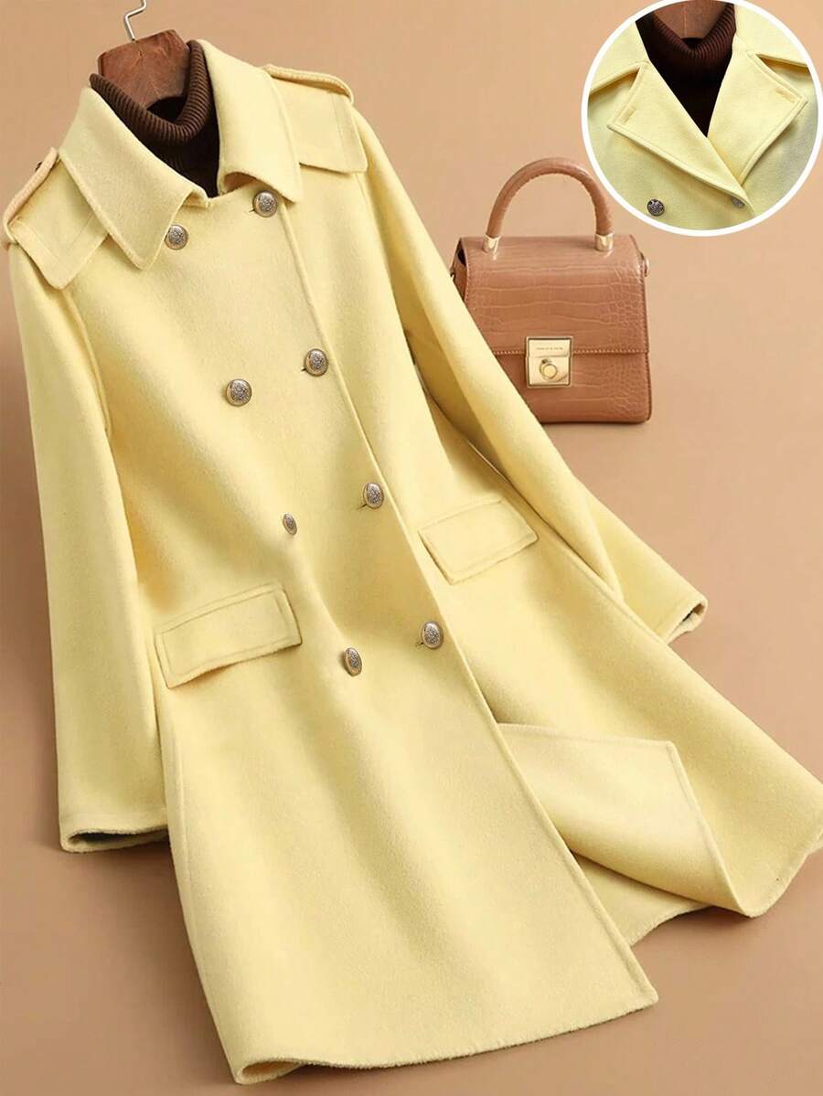 GlowEve Autumn/Winter New High-End Double-Breasted Woolen Trench Coat Elegant Fall Cloth  For Women