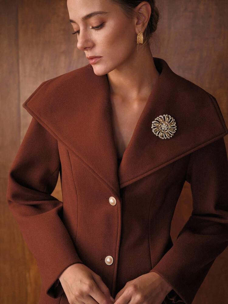 COLLARED LONG OVERCOAT, MINIMALIST ORANGE-RED