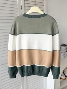 SHEIN Tween-Jungen Jacquard Sweatshirt in Kontrastfarbe, weißer Hose, einfarbigem T-Shirt, Cartoon Shirt, grauem Kapuzenpullover, Jungen Sweatshirt, Jeans kombiniert werden - Weiss - Übersicht 4