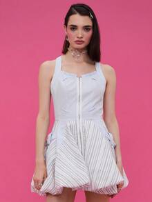 COUREZ Croseted Zip Front Bubble Hem Mini Dress /Y2K Going Out Outfits  Women Clothes  Clothes Cute Spring Sexy Wedding Guest Dress Date Outfits - White - View 4