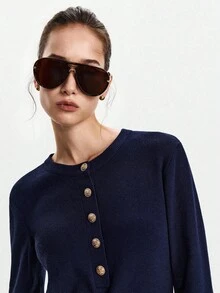 Lumivelle Women's Solid Color Round Neck Single-Breasted Casual Knit Sweater Dress Fall Winter Cloth For Women