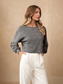 Wildy 燈籠袖雜色毛衣 - 灰色 - 查看 6