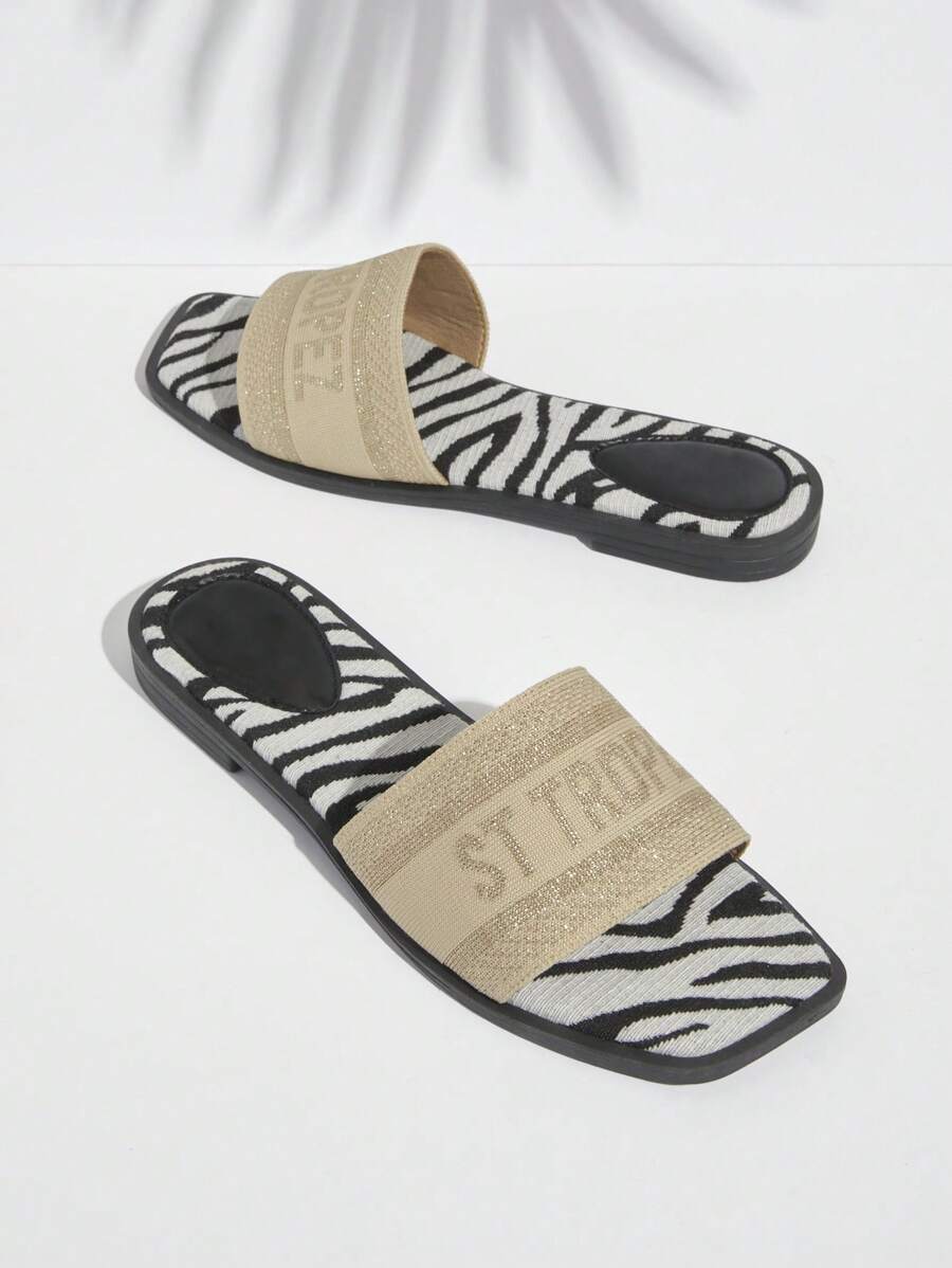 SHUZIA Women's Letter Woven Strap Fashionable Flat Sandals - Beige - View 1