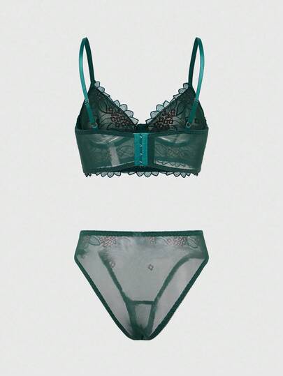 Fairycore Conjunto de lencería con aros y bordado floral de hadas para mujeres