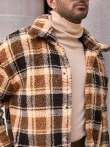Manfinity NXTstreet 男士休闲格子羊毛夹克，适合日常穿着，秋冬男士 Shacket 格子夹克男士法兰绒男士秋季系列 Earthy Clothes 男士 - 彩色 - 查看 7