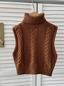 SHEIN Serisse Kids Tween Girl 2pcs Sleeveless Woolen Twist Turtleneck Knitted Top, Solid White & Coffee Brown, Fall Winter Clothes - Multicolor - View 5