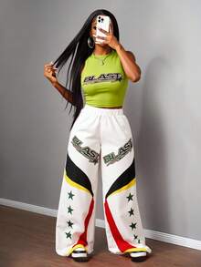 Slaydiva 2025 Herbst/Winter/Frühling/Sommer Neuer Lässiger Basis Sport Streetwear Sexy Crop Top & Gerade Bein Hose 2 Stücke Set für Frauen - Verschiedenfarbig - Übersicht 4