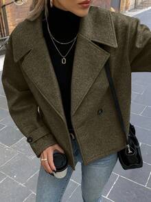 EMERY ROSE Women's Large Lapel Decorated Button Long Sleeve Woolen Coat - Green - View 3