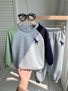 2pcs/Set Young Boys Casual Comfortable Versatile Colorblock Raglan Sleeve Crew Neck Sweatshirt & Long Pants Set, Young Boys Clothes For School, Thermal Lined Brushed Thick Tracksuit - Multicolor - View 5