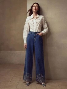 MOTF PREMIUM 刺绣水钻牛仔裤 - 藍色 - 查看 6