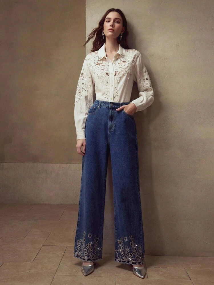 EMBROIDERY RHINESTONE JEANS
