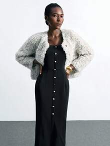 Maija 2025年优雅露肩金属装饰女式连衣裙，适合返校季 - 黑色 - 查看 6