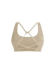 SHEIN Velisys Sujetador deportivo inalámbrico de unicolor minimalista con espalda cruzada, para verano - Multicolor - Ver 4