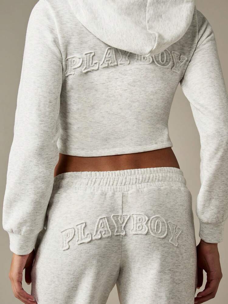 Missguided x Playboy Signature Two Piece Lounge Set Corset Style Crop Zip Hoodie Wide Leg Split Hem Sweatpants Winter Fall Collection Cozy Comfort Wear