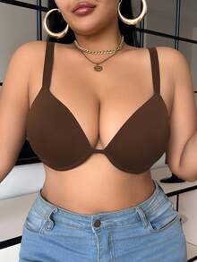 SHEIN 1pc Women Plus Size Solid Color Underwire Bra, Lift