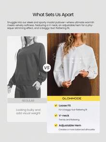 GLOWMODE Modal Get Comfy Ultra-Soft Smooth Loose Fit Adjustable Hem V-Neck Pullover Daily Casual Wear Fall Winter - White - View 2