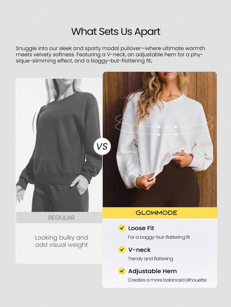 Modal Get Comfy Ultra-Soft Smooth Loose Fit Adjustable Hem V-Neck Pullover Daily Casual Wear Fall Winter