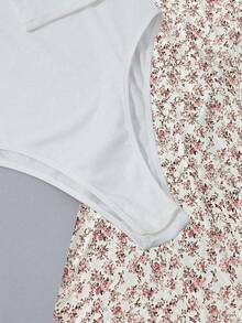 SHEIN Unity Bộ đồ liền thân hai mảnh cổ vuông dài tay màu trơn và chân váy in hoa toàn thân cho nữ - Nhiều màu - Xem 6