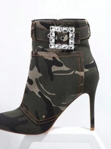 SHUZIA 迷彩印花尖頭拉鏈開襟踝靴 - 彩色 - 查看 4