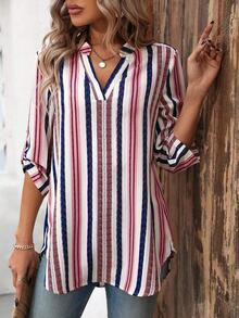 EMERY ROSE Áo cánh cổ khoét sọc tương phản thường ngày dành cho nữ khi đi nghỉ - Nhiều màu - Xem 3