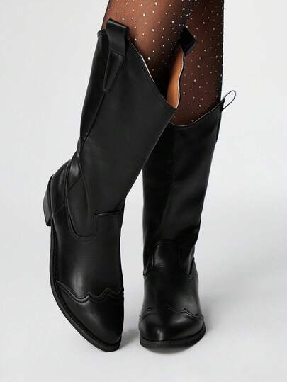 Goth Stivali gotici punk scuri da donna, stivali western neri ricamati con tacco basso, stivali alla caviglia in pelle e stivaletti corti