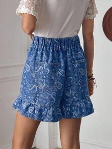 EMERY ROSE Women's Casual Ruffled Hem Denim Shorts, Suitable For Everyday Wear