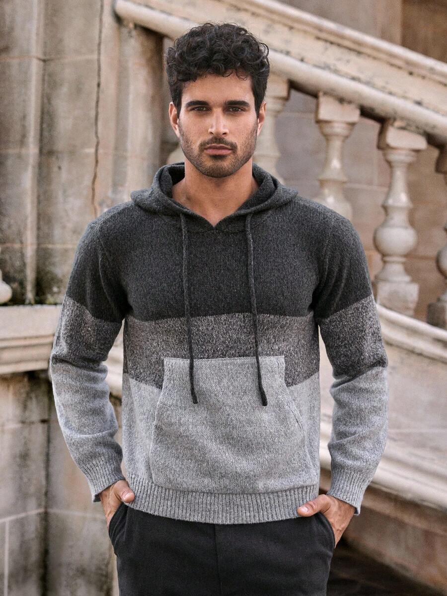 Mainfolk Sudadera con capucha y cordón para hombre con bloques de color y bolsillos, gris oscuro, casual para otoño, senderismo e invierno, sudadera con capucha para primavera - Multicolor - Ver 1