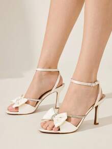 CUCCOO CHICEST 女士水钻绑带圆头细高跟鞋优雅甜美浪漫时尚米色缎面高跟凉鞋，适合礼服、伴娘、婚礼嘉宾、下午茶、约会、派对、优雅装扮、婚礼季、舞会、万圣节、洛丽塔、生日派对、情人节 - 香檳色 - 查看 7