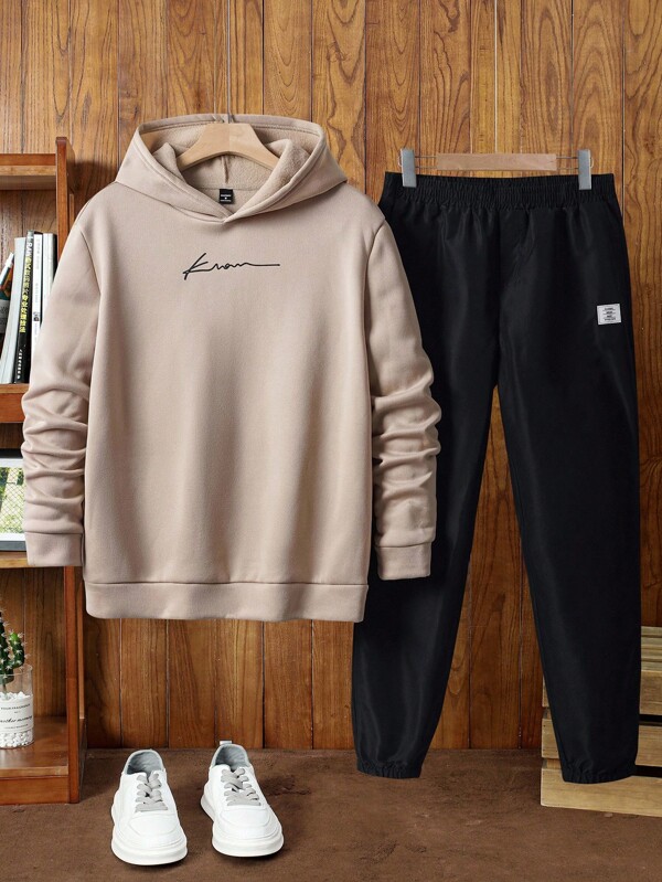 Manfinity NXTstreet Men Letter Graphic Hoodie & Sweatpants, For Fall Winter