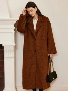 Aveloria Rosie Abrigo de piel sintética de estilo europeo holgado y de cuello chal oversize - Café integral - Ver 6