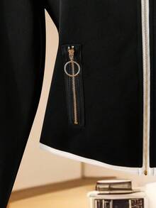 GlowEve 女士休闲拼色连帽运动衫 - 黑色 - 查看 6