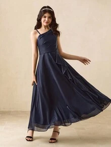 Váy dạ hội trang trọng một vai cho tuổi teen, Lễ tốt nghiệp, Đàn violin, Đàn piano, Biểu diễn sân khấu, Váy dạ hội dự tiệc, Thanh lịch - Màu xanh hải quân - Xem 4