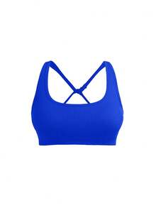 SHEIN Velisys Sujetador deportivo inalámbrico de unicolor minimalista con espalda cruzada, para verano - Multicolor - Ver 5