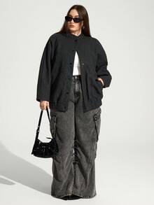 Enliva Plus Size Loose Jacket With Pocket Details And Dropped Shoulders Winter Fall Autumn/Autumn /Winter