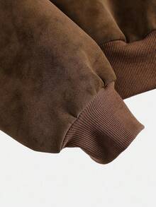 SHEIN Teen Girl Plain Collar Long Sleeve Cropped Loose PU Leather Jacket,In Fall/Winter - Brown - View 4