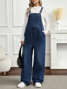 SHEIN Maternity Casual & Commute Loose Denim Bib Pants