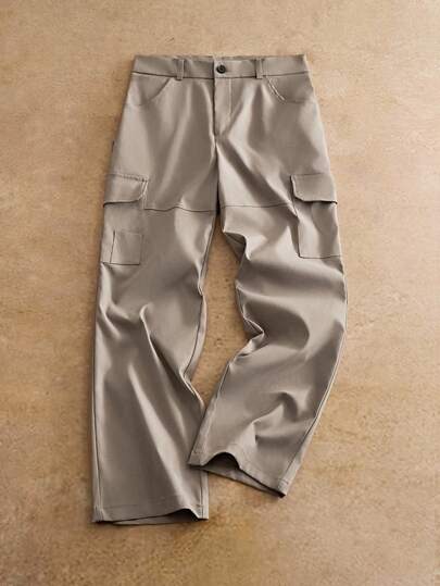 HIMLAND 男士休闲梭织多口袋工装裤，适合日常穿着 男士工装裤 卡其色工装裤 灰色工装裤 男士工装裤 男士秋季工装裤 复古款